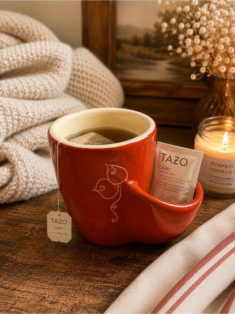 Handmade Clay Coffee & Tea Mug with Tea Bag Holder